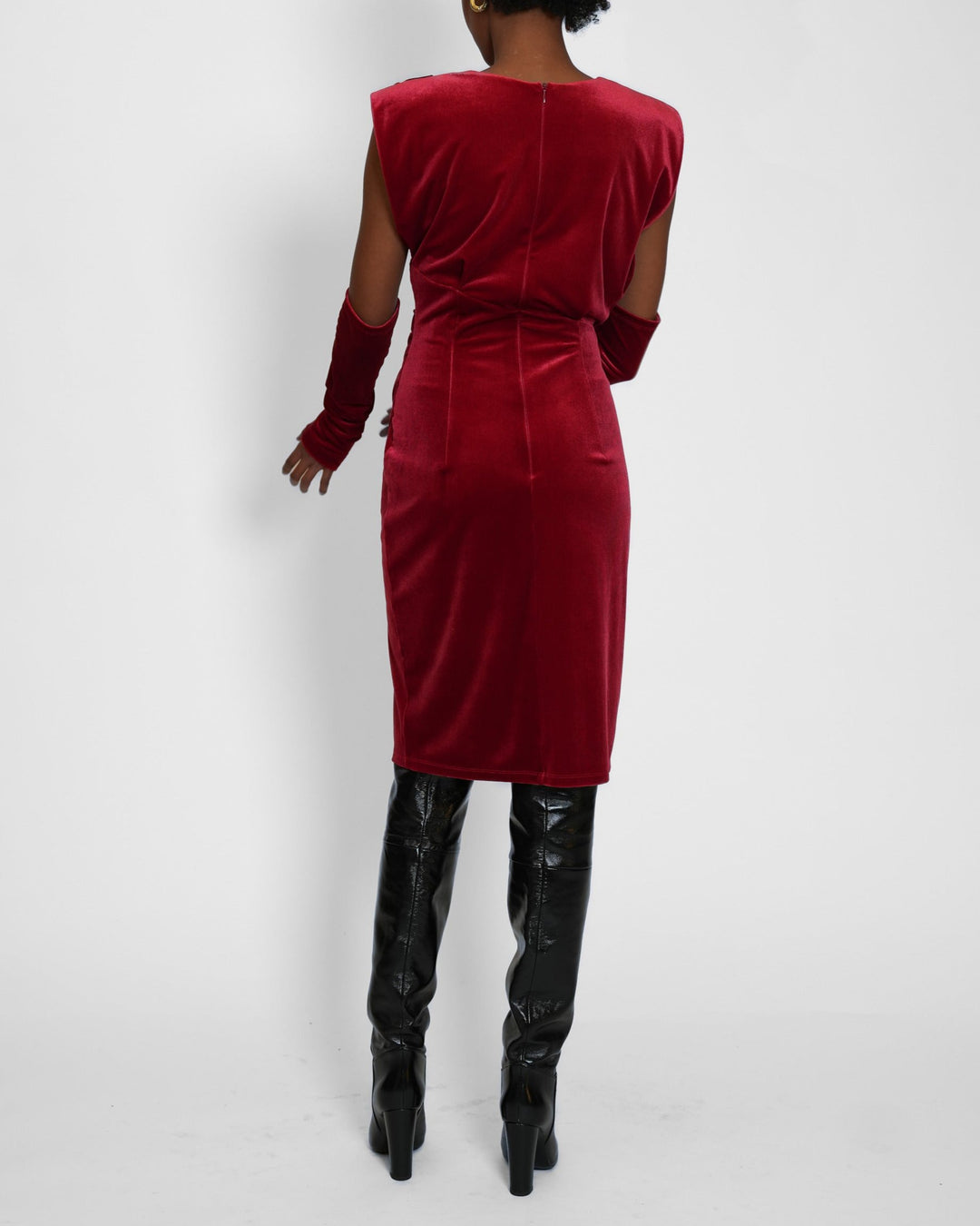 Velvet Padded Shoulder Dress red