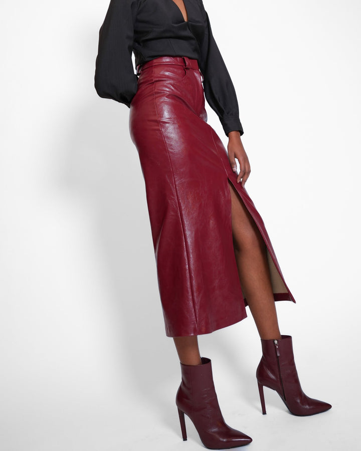 Sporty Midiskirt burgundy vegan Leather